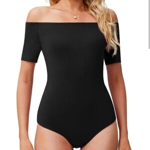 Black Off The Shoulder Short Sleeve Bodysuit